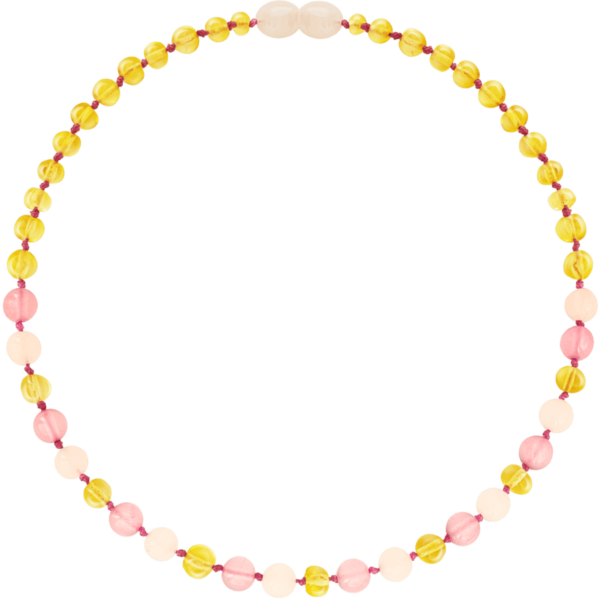 Barnsteen kinderketting - lemon/rozenkwarts/pink jade - 32cm